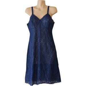 Vintage St. Michael Lingerie 36 Slip Dark Blue Lace Lace Size 14 sp76